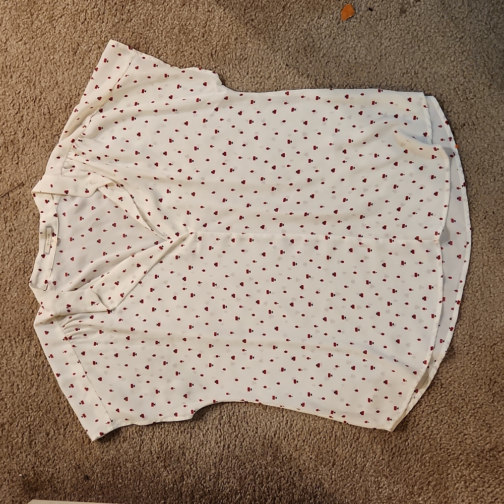 Pleione Nordstrom Short Sleeve V-Neck Blouse White Red Large